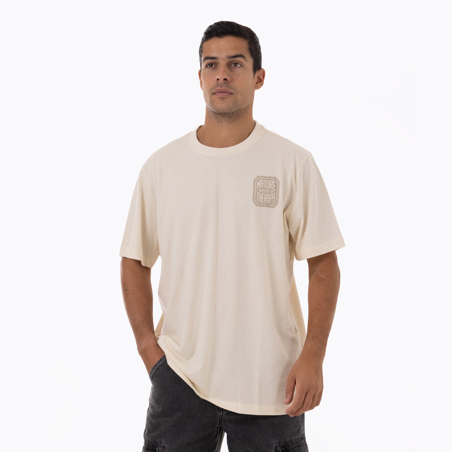 Polera Manga Corta Hombre Nature Is My Therapy Beige Merrell