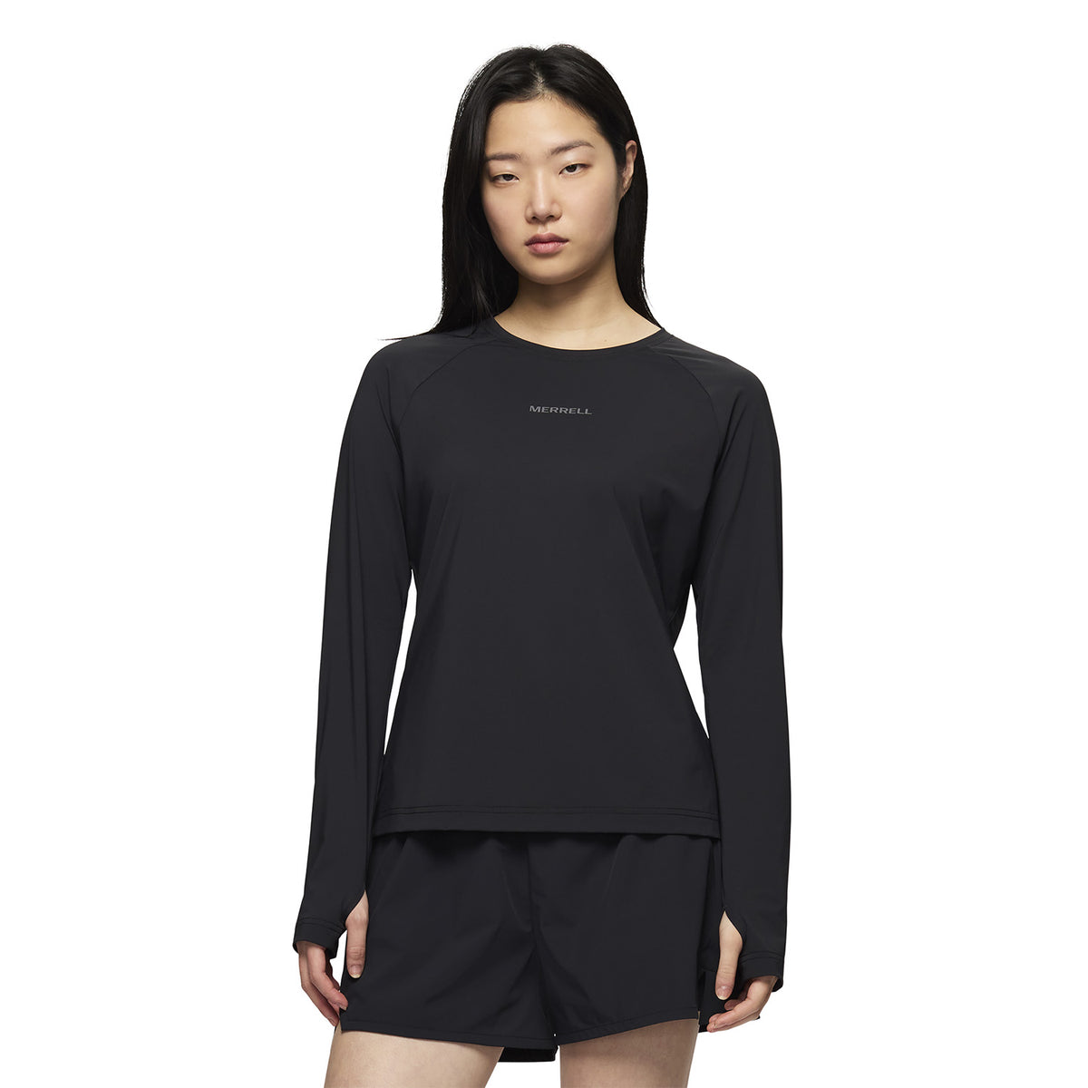 Polera Manga Larga Mujer Safan Running Raglan Negro Merrell
