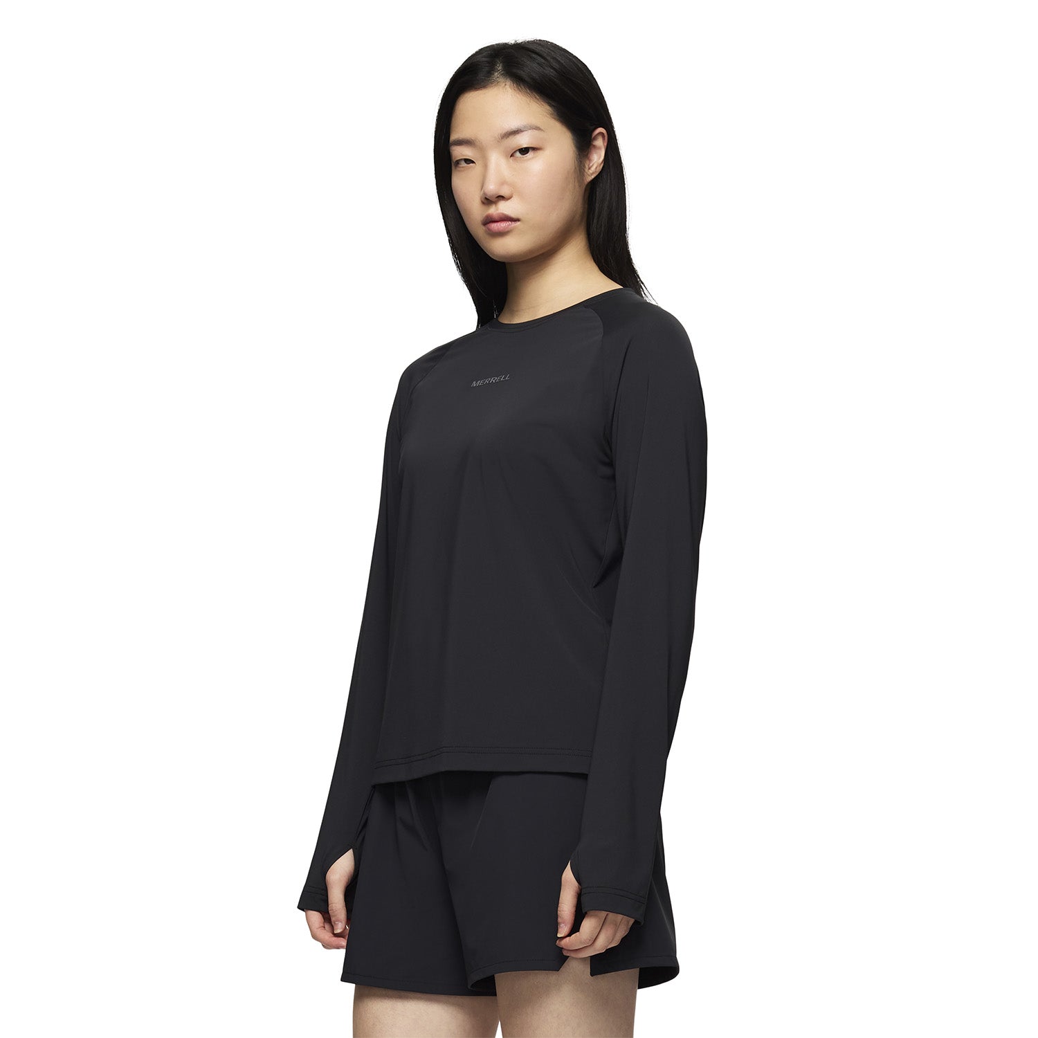 Polera Manga Larga Mujer Safan Running Raglan Negro Merrell