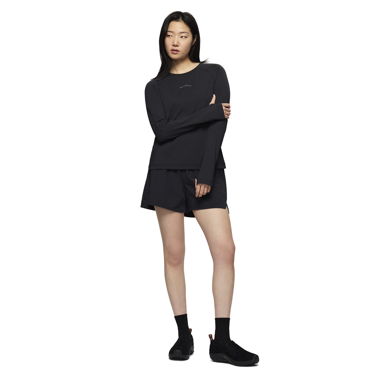 Polera Manga Larga Mujer Safan Running Raglan Negro Merrell
