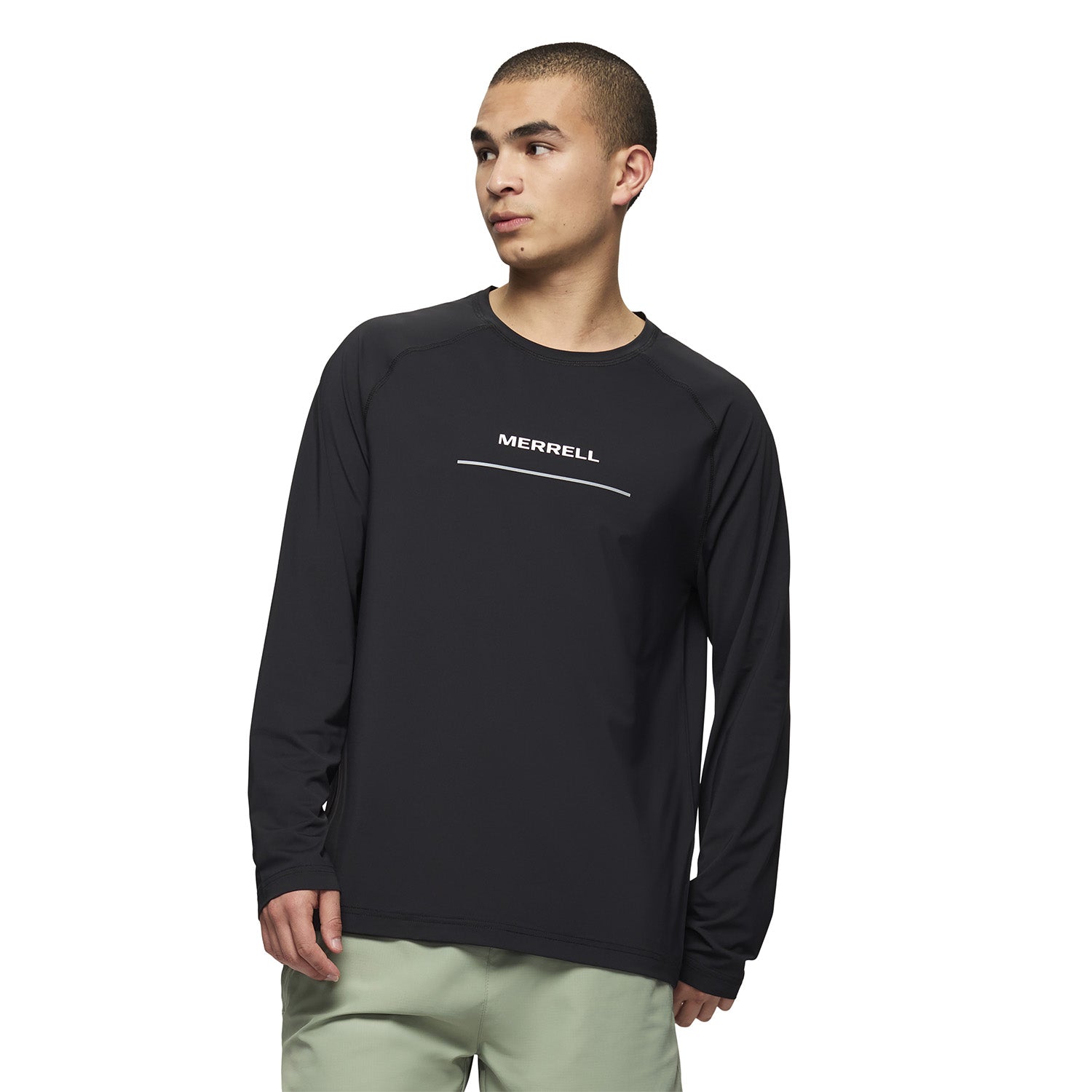 Polera Manga Larga Hombre Rowan Raglan Running Negro Merrell