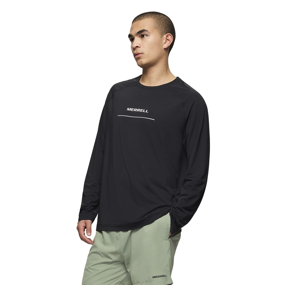 Polera Manga Larga Hombre Rowan Raglan Running Negro Merrell