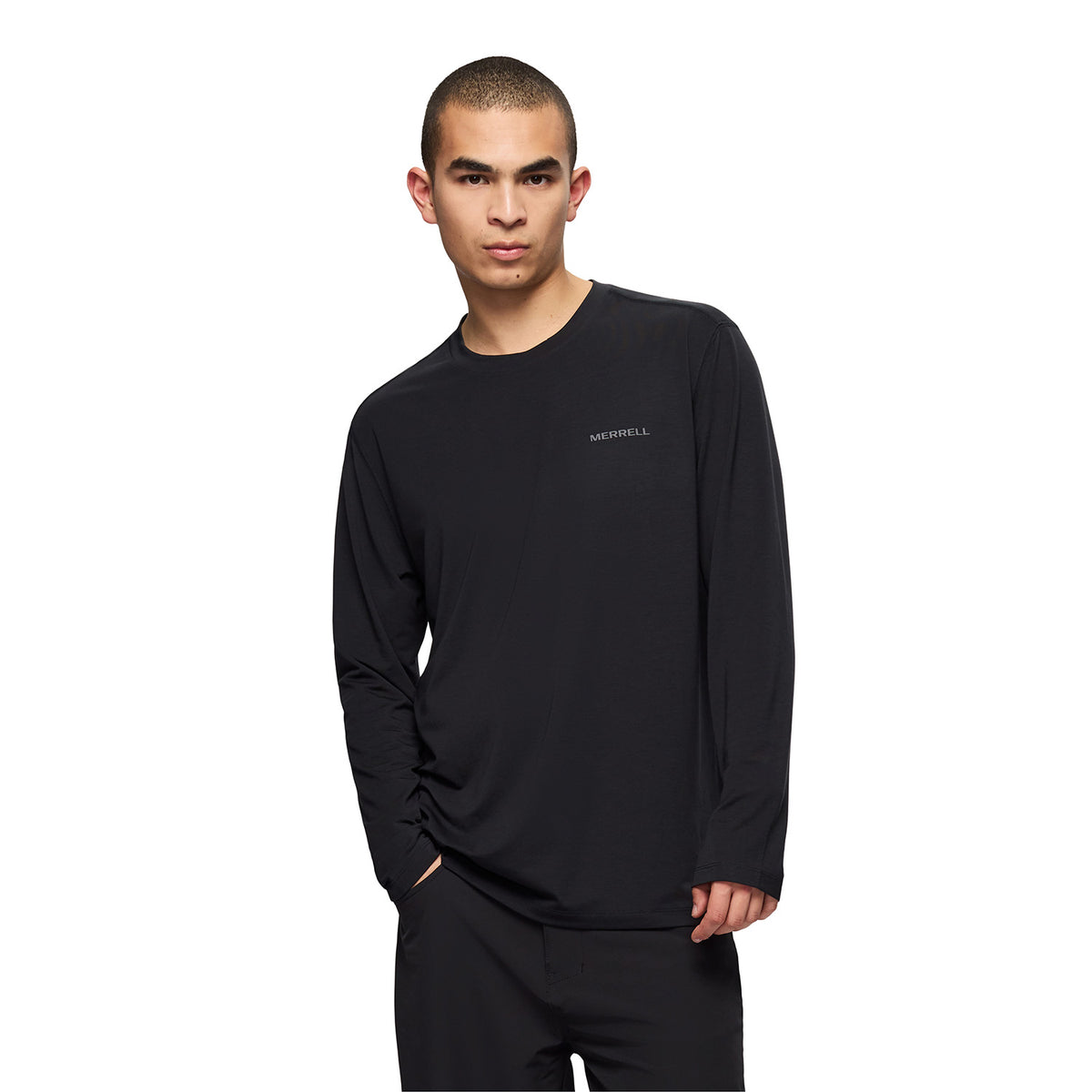Polera Manga Larga Hombre Vista Tencel Negro Merrell