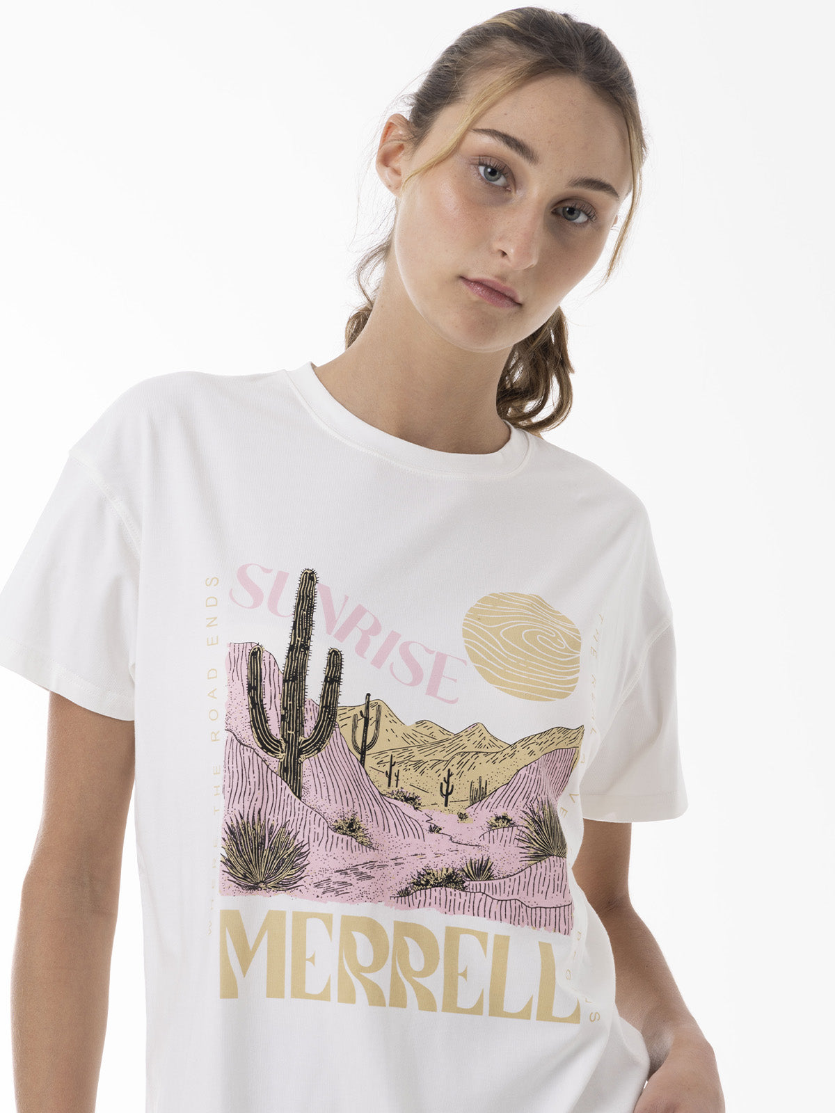 Polera Manga Corta Mujer Bigprint Bamboo Blanco Merrell