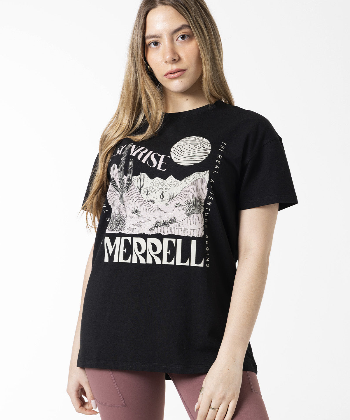 Polera Manga Corta Mujer Bigprint Bamboo Negro Merrell