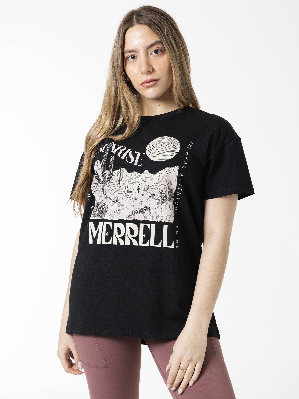 Polera Manga Corta Mujer Bigprint Bamboo Negro Merrell