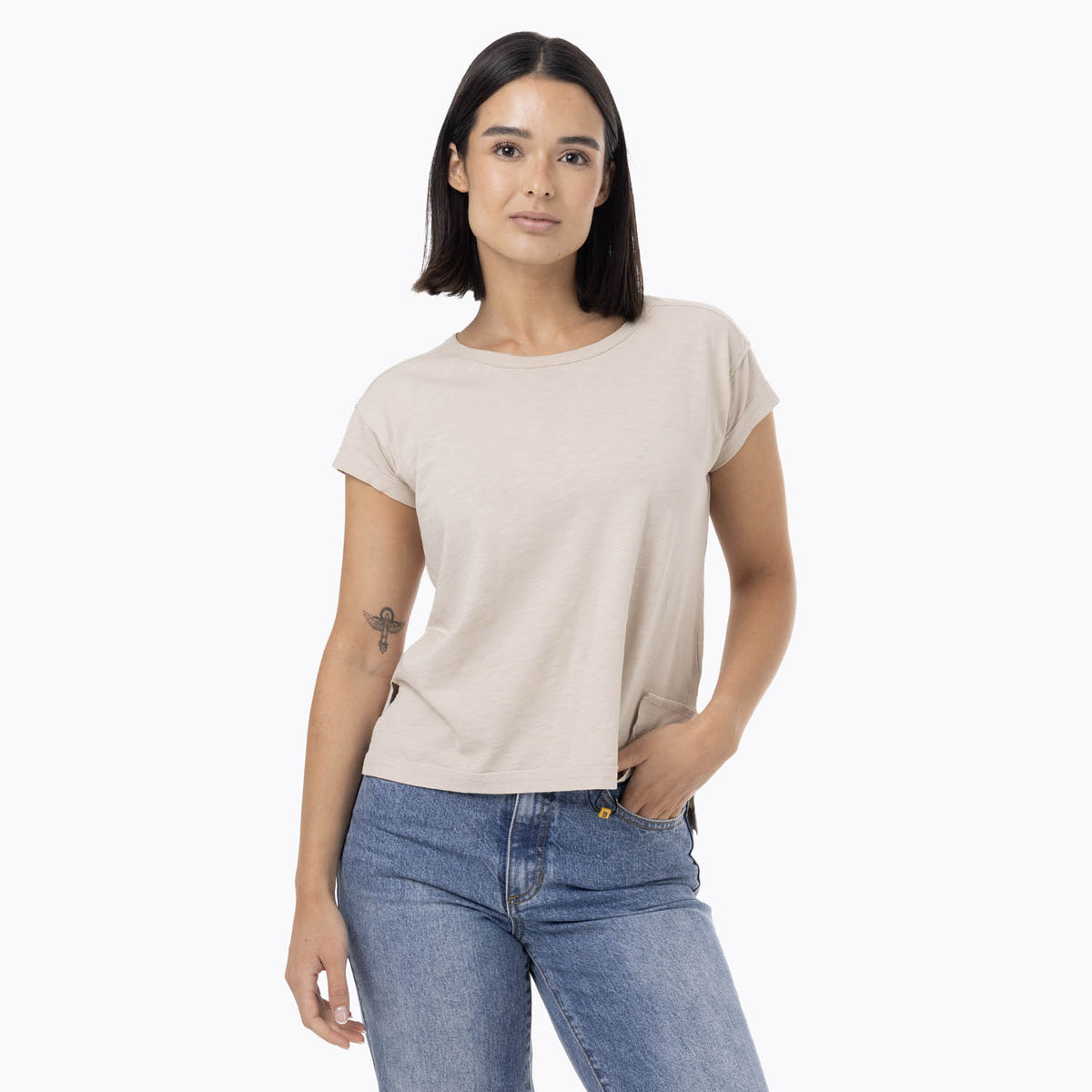 Polera Manga Corta Mujer Slub Beige Merrell