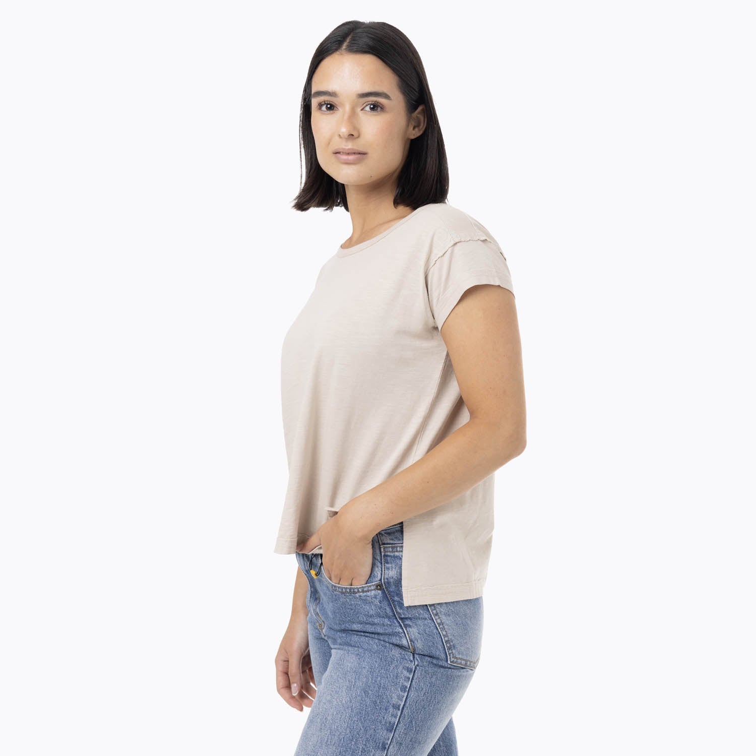 Polera Manga Corta Mujer Slub Beige Merrell