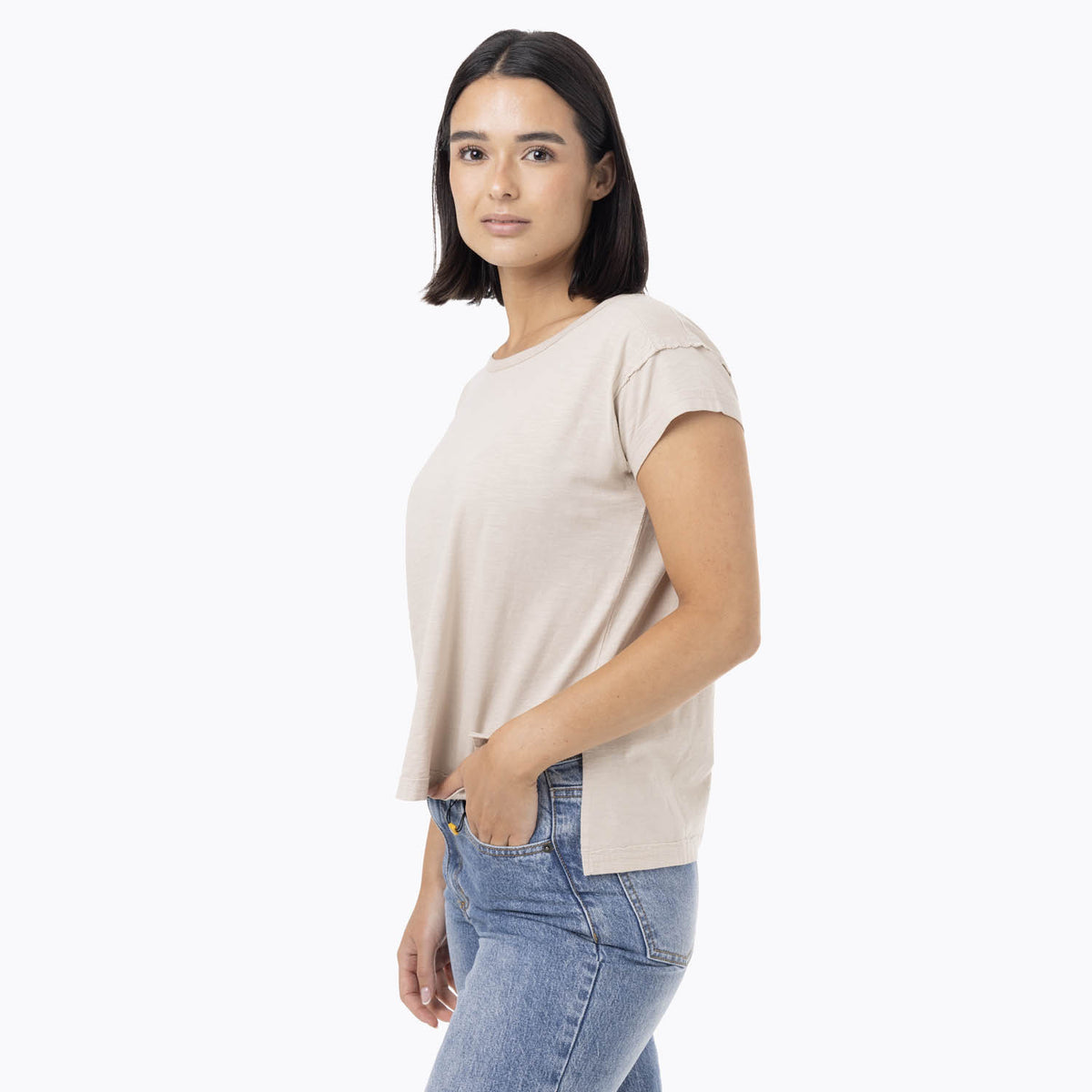 Polera Manga Corta Mujer Slub Beige Merrell