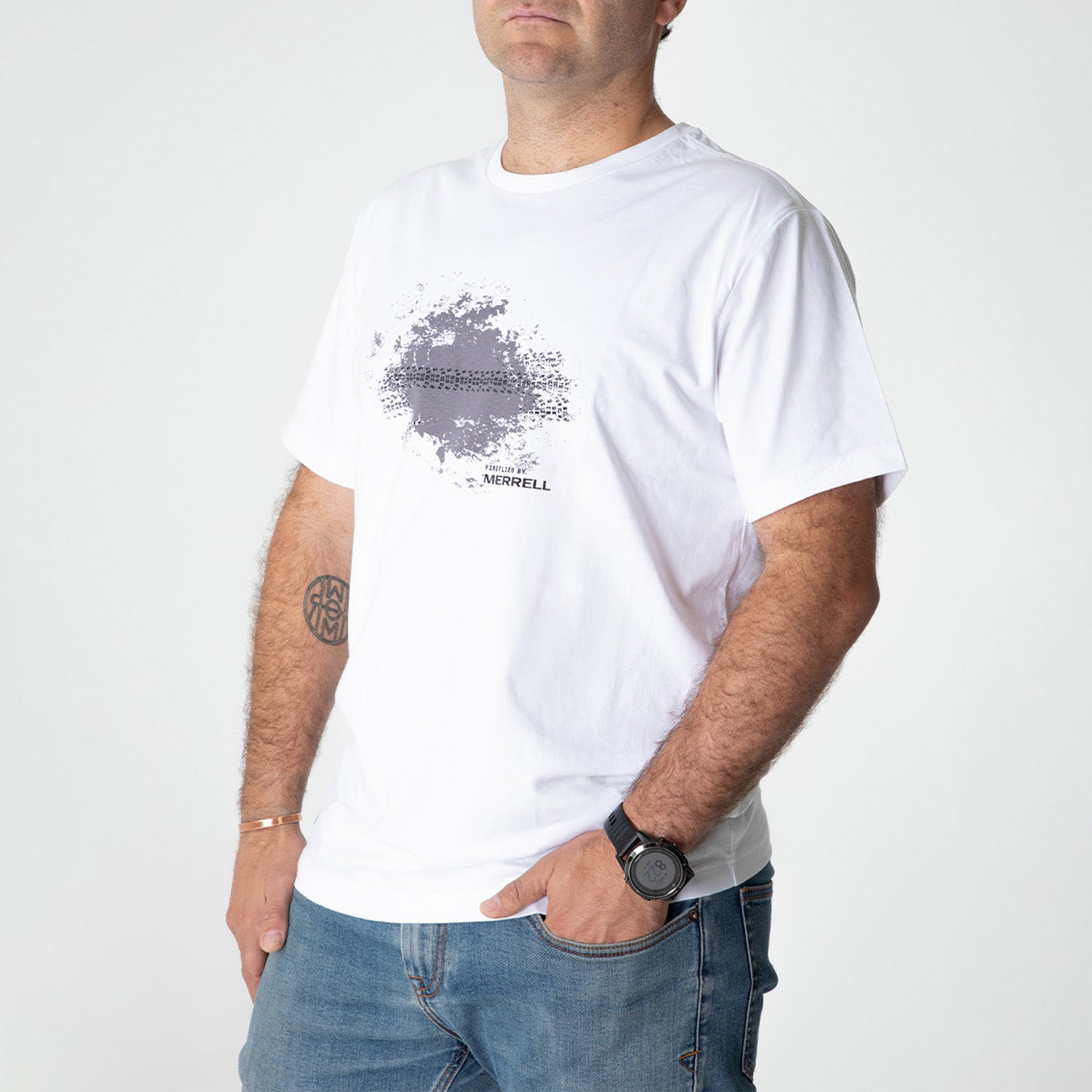 Polera Hombre Fireflies Bike & Lines Blanca Merrell