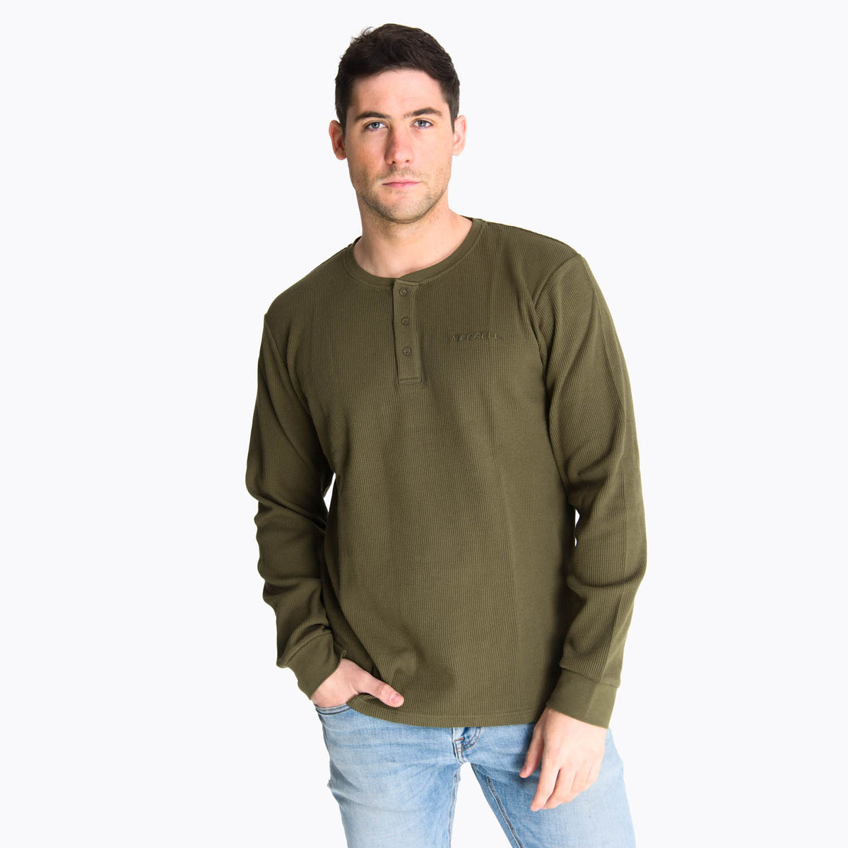 Polera Manga Larga Hombre Waffle Verde Oscuro Merrell