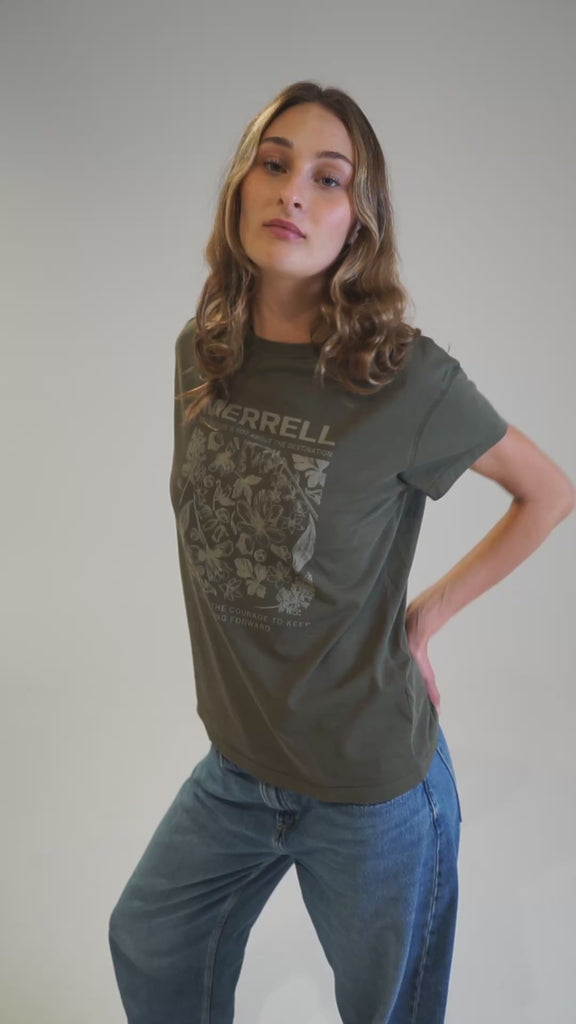 Polera Manga Corta Mujer Big Print Verde Merrell